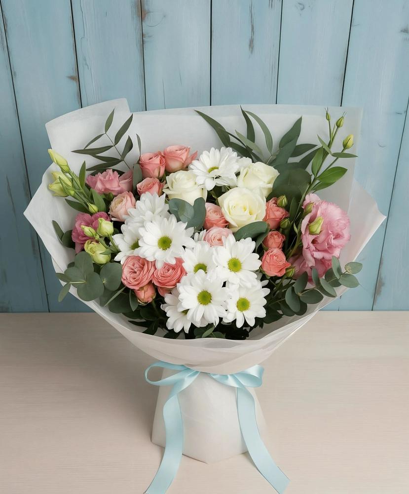 Букет цветов из: Розы, Лизиантусы и Хризантемы в Гарь-Покровское