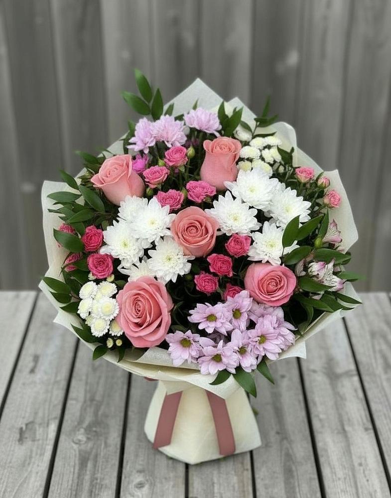 Букет цветов из: Альстромерии, Гвоздики, Розы и Хризантемы в Гарь-Покровское