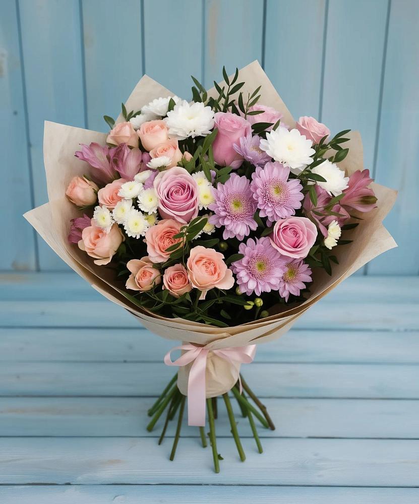 Букет цветов из: Хризантемы, Розы и Альстромерии в Гарь-Покровское