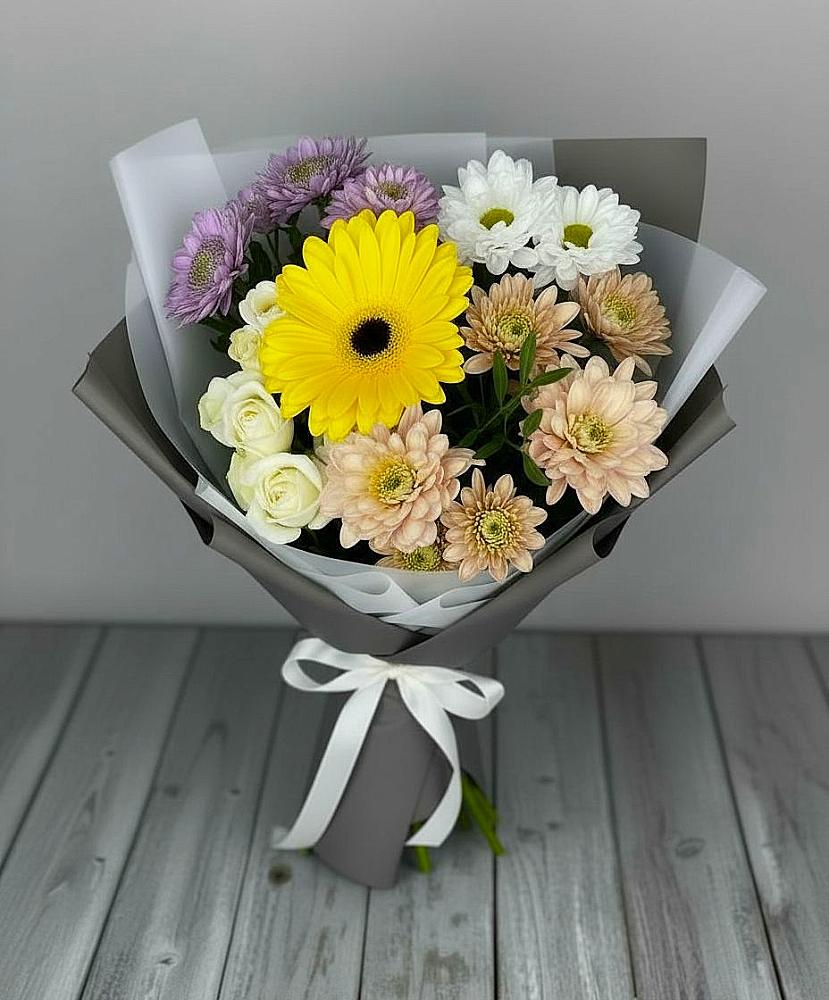 Букет цветов из: Розы, Герберы и Хризантемы в Гарь-Покровское