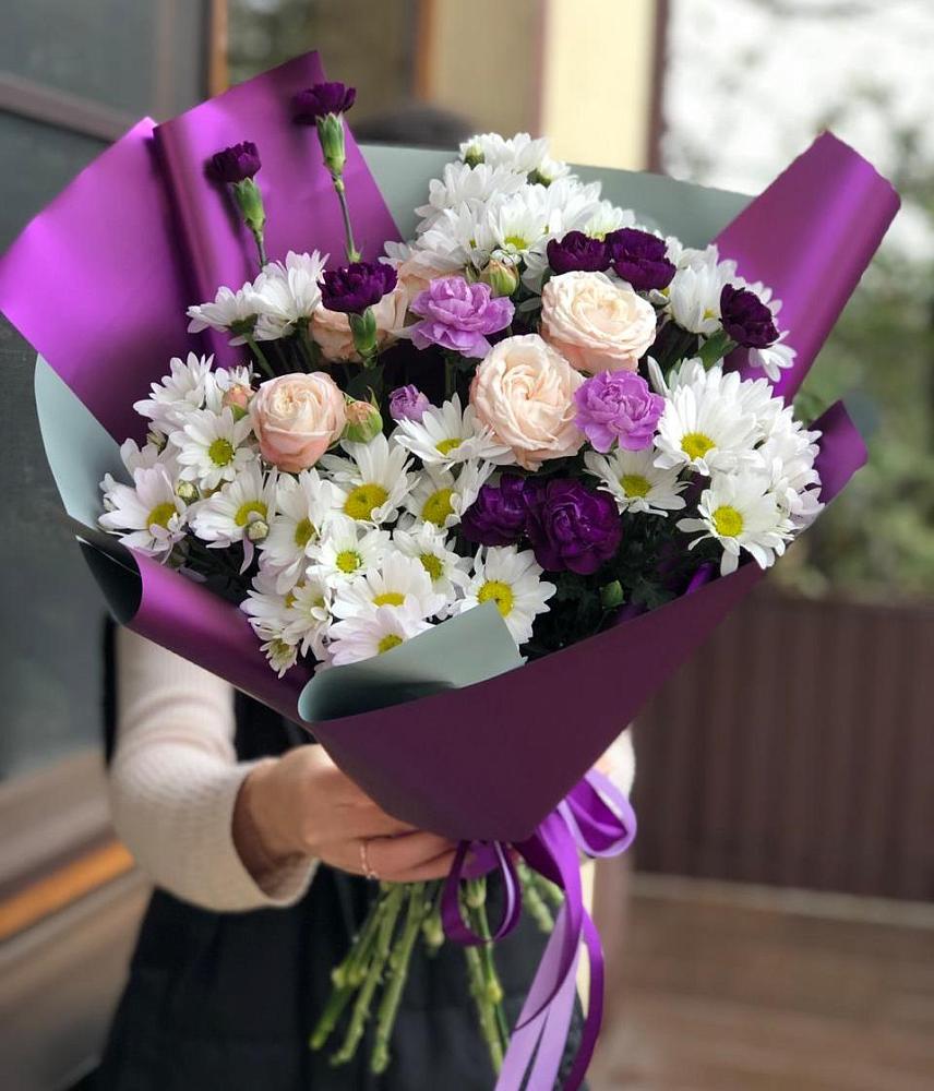 Букет цветов из: Хризантемы, Гвоздики и Розы в Гарь-Покровское