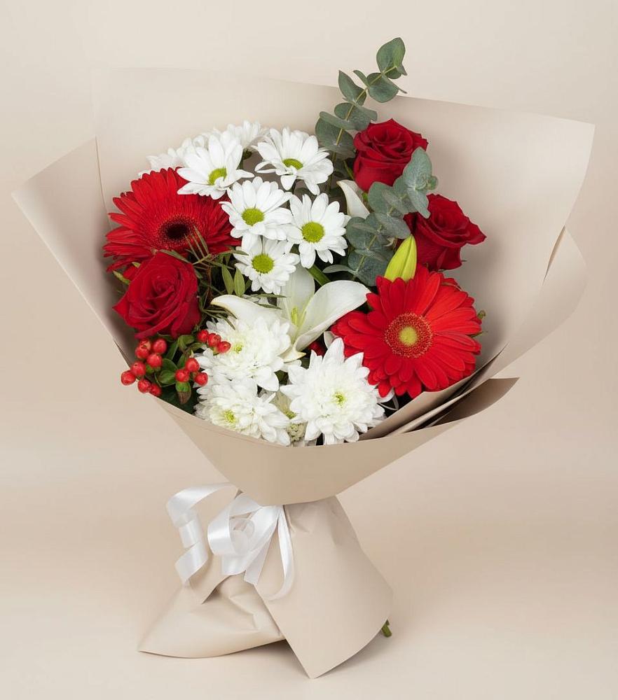 Букет цветов из: Розы, Хризантемы, Герберы и Лилии в Гарь-Покровское