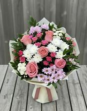 Букет цветов из:  Альстромерии, Гвоздики, Розы и Хризантемы в Гарь-Покровское