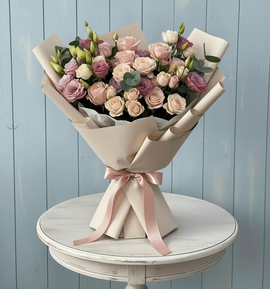 Букет цветов из: Розы и Лизиантусы в Гарь-Покровское