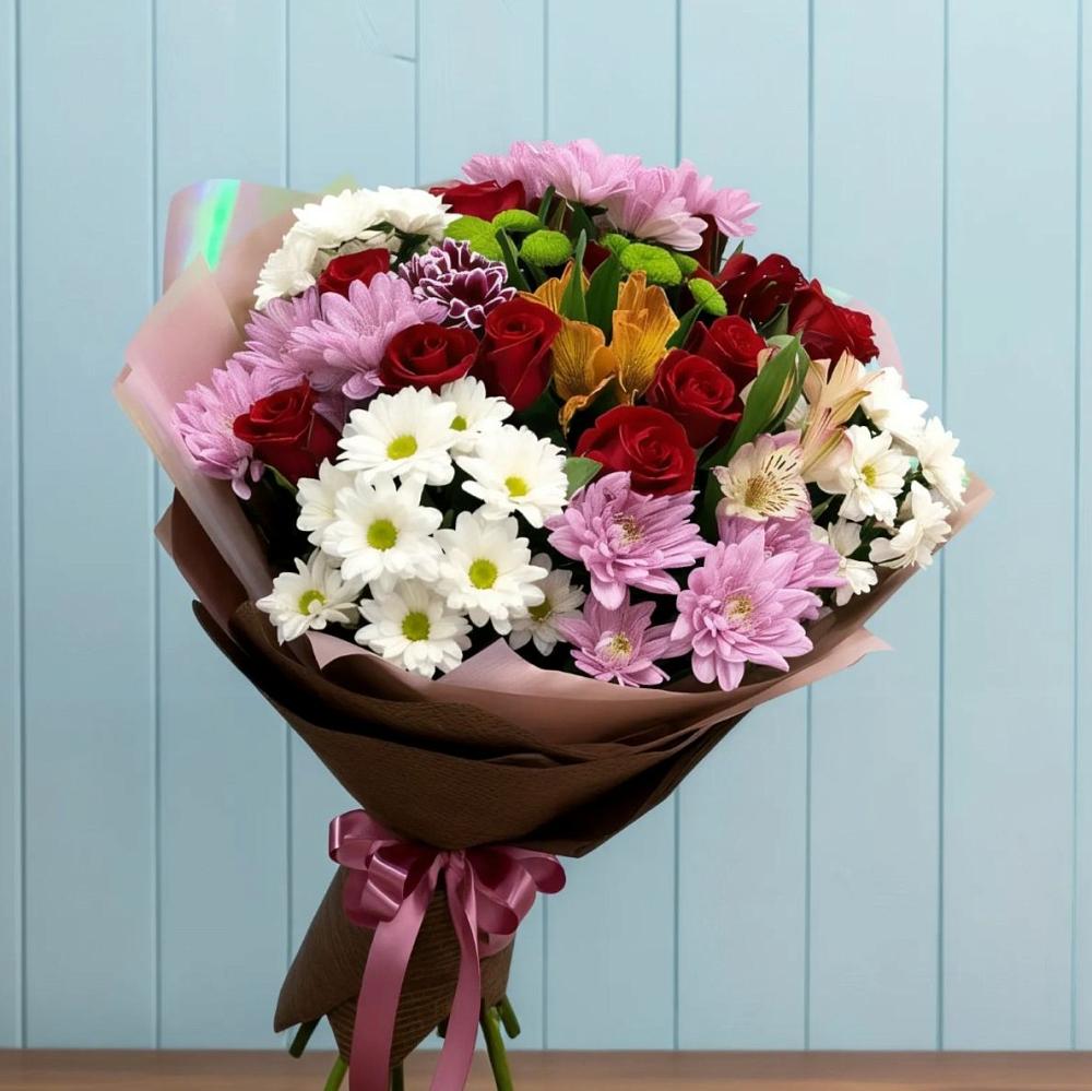 Букет цветов из: Розы, Хризантемы и Альстромерии в Гарь-Покровское
